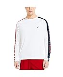 Cuello redondo. Nautica Camiseta de natación con diseño de Bloques de Color Camisa de protección de Sarpullido, Blanco Brillante, M para Hombre