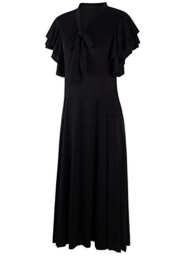 Vijiv Women's Vintage 1920s V Neck Long Bias Cut Sleeveless with Flutter Sleeves Bowknot Flapper Dress3