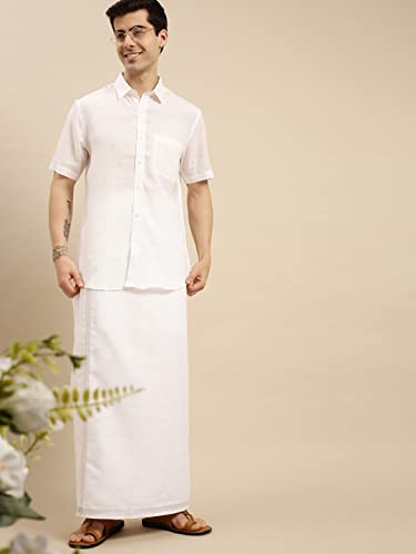 Image of RAMRAJ COTTON Men White Half Sleeve Shirt Crafted For Comfort| Durability| And Timeless Everyday Style