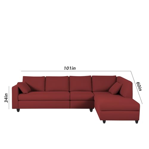 Image of Florian RHS 6 Seater L Shape Sofa Set for Living Room (Maroon Fabric) Premium Fabric Sofa