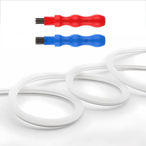 JARBIH Separated Neon Flexible LED Light Strip Cover, 16.4ft 8mm Wear Free DIY Bendable Silicone Diffuser Cover with 2 Pcs Neon Light Cutter, RGB Strip for Bar Car Outdoor Home DIY Decor(White)