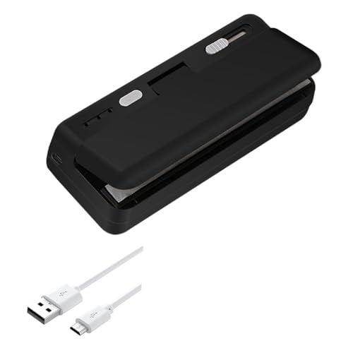 Agwuoetr Mini Sellador de Bolsas, Cargador USB, Sellador TéRmico de Bolsas de Patatas Fritas, Sellador TéRmico, Resellado Bolsas PláStico para Refrigerios, Sellado TéRmico y Cortador Negro