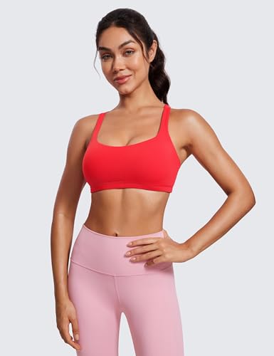 Image of CRZ YOGA Women's Light Support Strappy Sports Bra - Low Cut Wirefree Padded Yoga Cami Criss Cross Back
