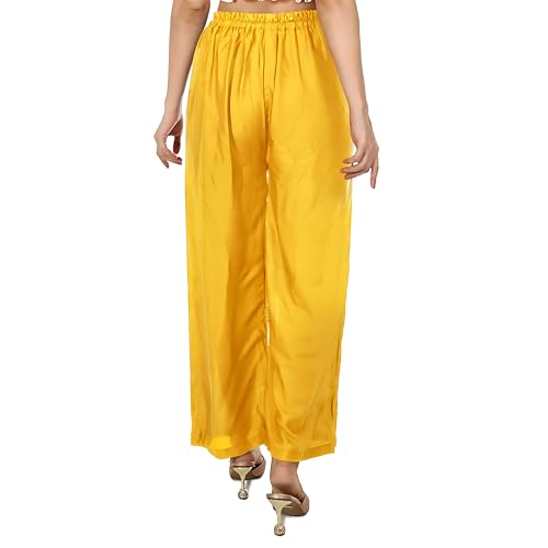 Image of Women's Rayon Palazzo Pants | Solid Color Wide Leg Trousers in 18 Shades | Elastic Waist Casual Bottoms XS-7XL | Comfortable