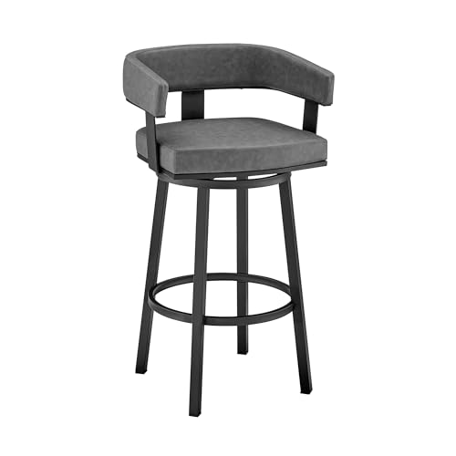 Armen Living Lorin Modern Butaco Giratorio con Asiento de Cuero Sintético Gris y Estructura de Acero Inoxidable Negro para Isla de Cocina miniatura 1