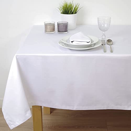 DHESTIA HOME - Mantel Hostelería de Tela Blanca Satén Polialgodón - Color Blanco, Talla 120x120 cm