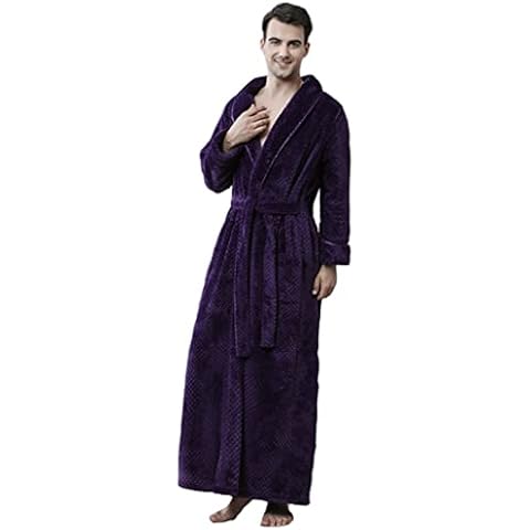 HXGpajamas Long Bath Robe Housecoat For Men Soft Warm Fleece Bathrobe Dressing Gown, Purple-male/M Cover