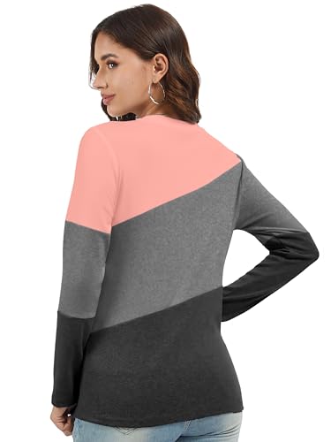 Jeqeocafy Women's Long Sleeve Shirts Crewneck Color Block Tunics Tops Casual Pullover Loose Fit T-Shirt — view 5
