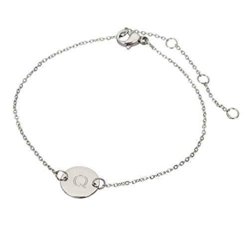 Image of HUAN XUN Stainless Steel Engraved Initial Bracelet Adjustable, 7.87 inch