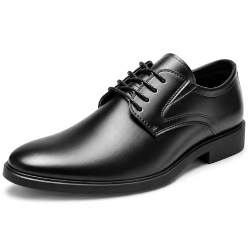 Image of Mens Black Dress Shoes Lace Up Formal Oxford Shoes Derby for Men | Classic black lace-up dress shoes with flexible comfort for business, wedding, tuxedo and formal events.