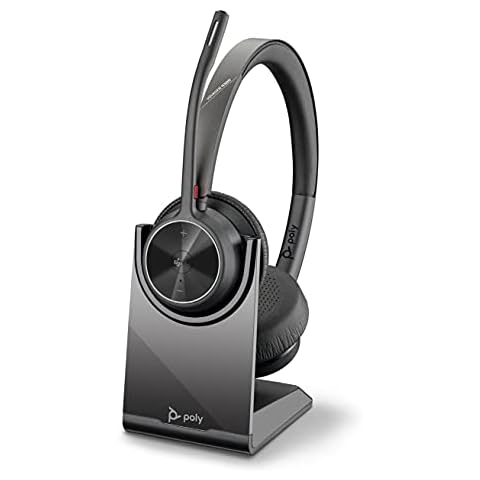 Poly - schnurloses Voyager 4320 UC-Headset mit Ladestation (Plantronics) - Kopfhörer mit Mikrofonarm - USB-A-Bluetooth-Adapter - kompatibel mit Teams (zertifiziert), Zoom und mehr, Schwarz Cover