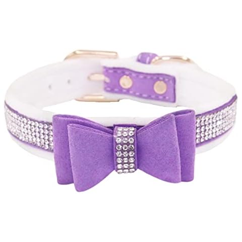 WDPAWS Rhinestones Warm Velvet Padded Cat Dog Collar - Full Crystal Diamond Bling Cute Girl Collars with Bow Tie for Cat Kitten Puppy Small Dogs (S, Purple) Cover