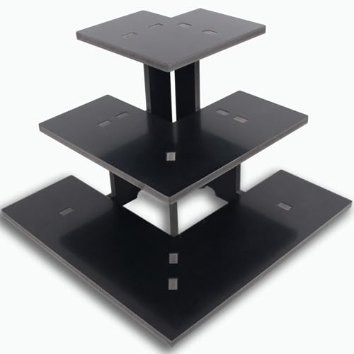 KOSKWKREO 3 Tiers Black Display Shelf for Vendors, Display Stand for Store Retail, Glasses, Candles, Craft Shows, Desserts, Jewelry, for Farmers Market Stand