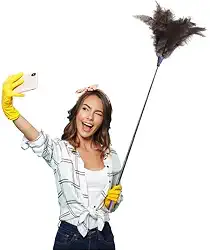 Espanador De Pó C/Cabo Extensivo Penas Naturais De Avestruz