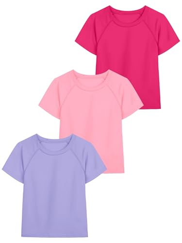 Image of Poroka 3 Pieces Girls UPF 50+ Sun Protective Rash Guard Toddler Swim Shirt Quick Dry Toddler Girl Sports Shirt