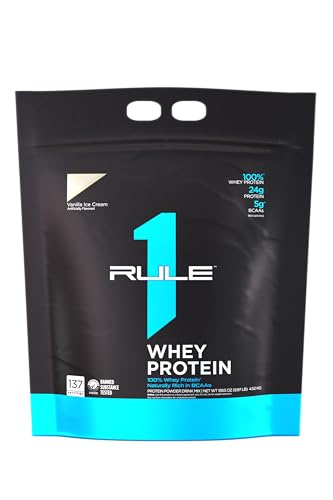 Rule 1 Proteins R1 Whey Blend - Vanilla Ice Cream 24g Fast-Acting Whey Protein Concentrates Isolates and Hydrolysates Per Serving with Naturally Occurring EAAs and BCAAs 10lbs (RZ0608)