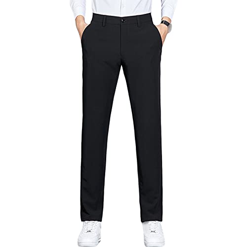 Men's Slim 4-Way Stretch Pant Solid Skinny Fit Comfort Suit Pant Lightweight Wrinkle Resistant Business Trousers (Black,30)