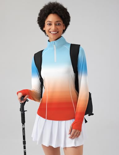 Image of LOMON Women Long Sleeve Shirts Sun Protection 1 /4 Zip Summer Quick Dry Hiking Shirts Quarter Zip Pullover for Women