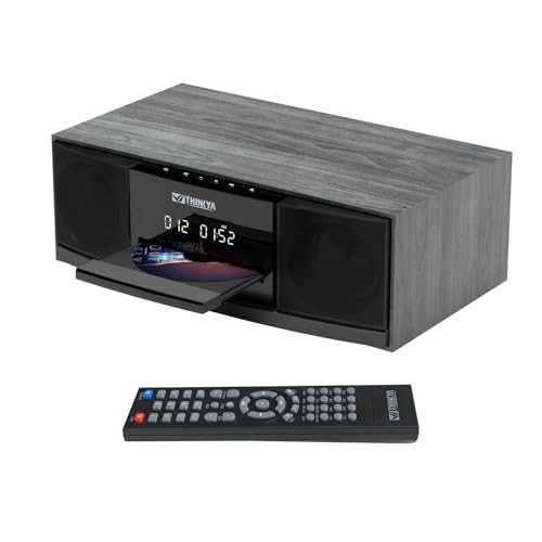 Vintage Bluetooth Stereo System for Home, THINKYA 30W RMS Micro HiFi Systems CD Player Dual 3” Bass with Bluetooth Audio Streaming, FM Radio, USB Port, Aux-in, Earphone Port, Remote Control Black