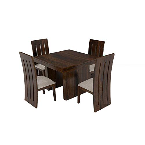 Image of Custom Decor Four Seater Dining Table Set (Brown) (4 Seater Dining Table, Teak Finish with Foster Chair)