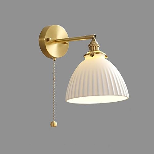 USMJQVZ Applique Murale en céramique Antique, luminaire Mural en Laiton de Ferme avec Interrupteur à Tirette, pour Cuisine, Chambre, Salle à Manger, Restaurant, Salon