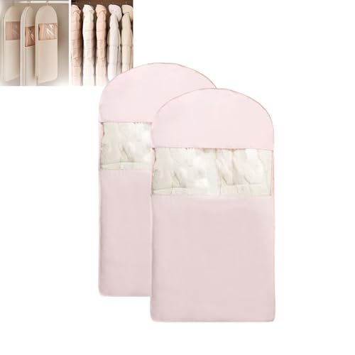 Space Saving Hanging Garment Bag with Self Compression Zipper, 2025 New, Space Saver Closet Organizers, Dust Cover Clothes Bags Travel Organizer for Down Coat Suit (Pink_L*2)