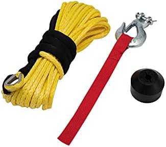 OPENROAD Synthetic Winch Rope Kit, 7000Lbs ATV Winch Rope with Hook and Damper, 3/16" 50FT Winch Towing Rope with Red Protecing Sleeve for ATV UTV (Yellow)