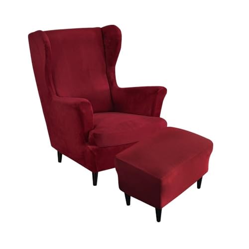 Funda para sillón orejero de terciopelo en 2 piezas color Rosso Scuro
