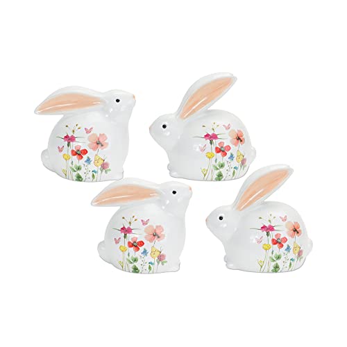 Melrose 85375 - Figura de conejo floral, juego de 2, 6.25 pulgadas de altura, terracota