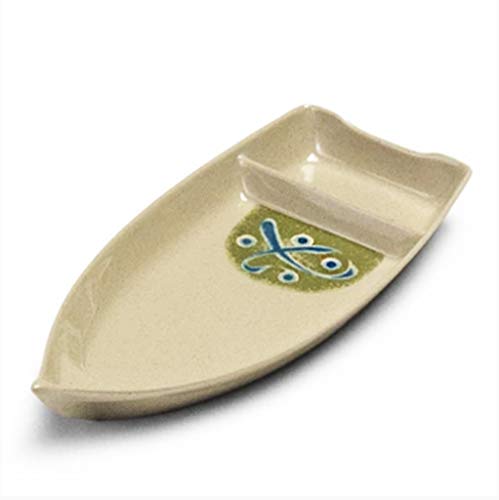 Happy Sales HSSB-10GR, Sushi Boat Shape Plate Sushi Sashimi Serving Plate Melamine Plastic Tray 10 x 4.5 Inch (Green)
