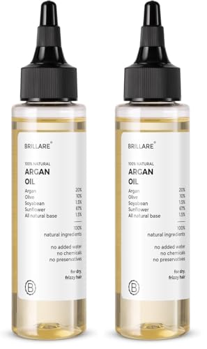 Image of Brillare 20% Argan Oil for Dry, Frizzy Hair with 10% Olive Oil for Intense Hydration, Frizz Control, Smooth, & Manageable Hair (Pack of 2)
