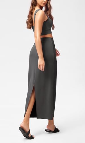 Image of ODODOS Modal Soft Maxi Skirt for Women, Back Slit High Waist Casual Long Pencil Skirts