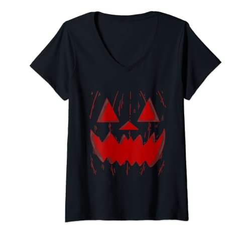 Mujer Calabaza aterradora, calabaza de Halloween, parte superior de fiesta de Halloween Camiseta Cuello V