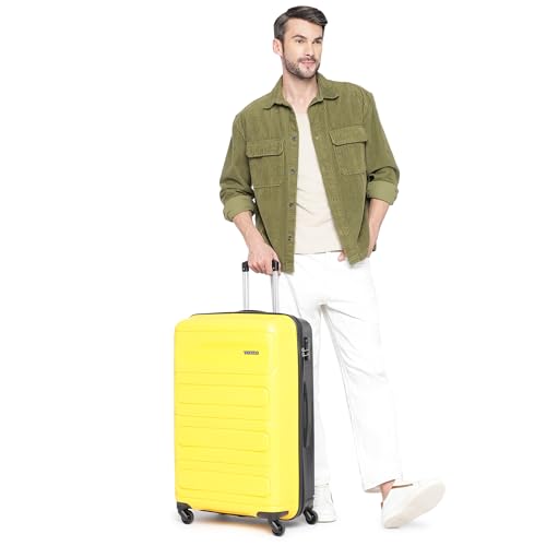 Image of Yayavar Tokyo Textured Hard-Sided Suitcase Bag - 120L| Dual Color Trolley with 4 Spinner Wheels, Number Lock, Water Resistant | Luggage Bag for Travel (Yellow & Black, 75cm, Large)