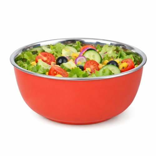 Image of Zaib Stainless Steel Microsafe Bowl (350ml, 12cm) - Insulated Double Wall Serving Dish for Soup, Snacks, Desserts & Festive Treats - Microwave Safe Outside, Steel Inside (Red)