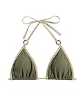 SHENHE Women's Summer Beach Color Block Bikini Top with Contrast Trim Army Green M