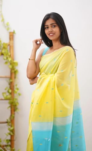 Image of Women's Cotton Woven Soft Sarees With Attach Blouse Piece.