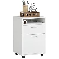 HOMCOM 60cm Filing Cabinet with Drawer, Open Shelf, Metal Handles and 4 Wheels, Office Home Organiser Mobile Printer, White