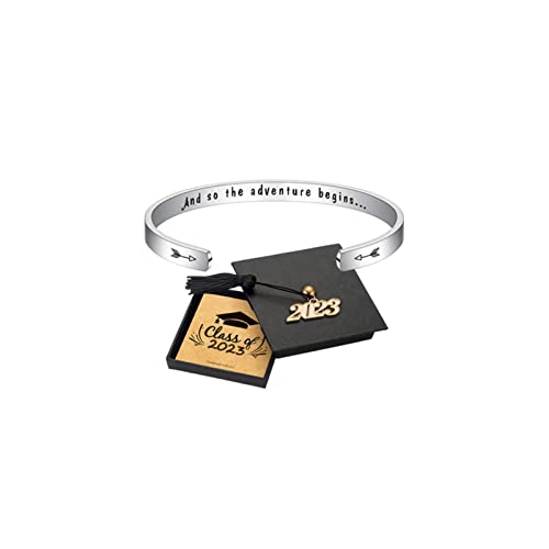 Iefshiny Graduation Gifts For Her High School - Inspirational And So The Adventure Begins Cuff Bangle Bracelet High School College Graduation Gifts For Her Women Teen Girls #TOP9
