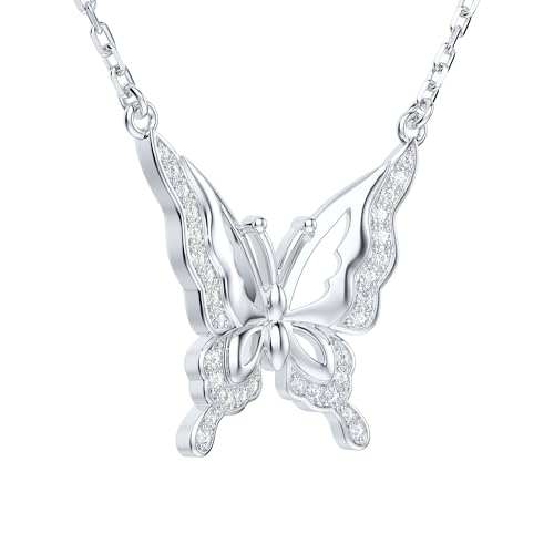 THELANDA Genuine Moissanite Sterling Silver Butterfly Pendant Necklace, Adjustable 18-20 Inch, Elegant Jewelry for Women3