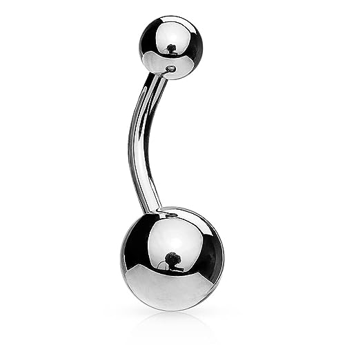 Image of Jewel Barrel Belly Button Bar Navel Piercing Bars Belly Ring Body Jewellery Surgical Steel 14G with Plain Balls (Silver)