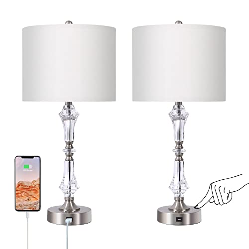 Touch Table Bedroom Lamps Set Of 2, Tall 27" Table Lamps With Usb Port & Modern Gray Shade, Bedside Lamps With Metal Base Design, 3 Way Dimmable Touch Control Nightstand Lamp For Bedroom, Living Room #TOP5