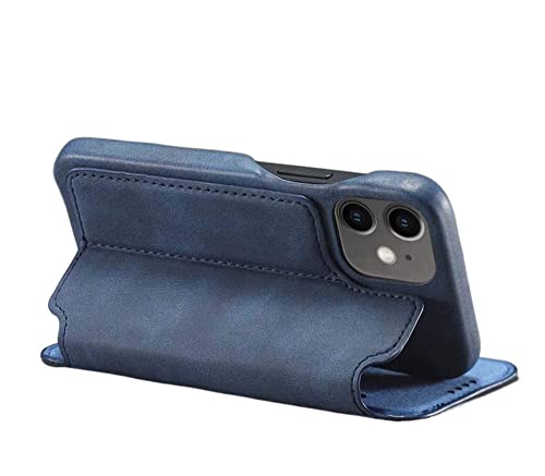 Étui de téléphone en cuir pour iPhone 12 Mini avec support folio bleu