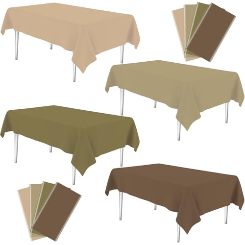 OLIVBIN 8Pcs Brown Tablecloth, Brown Disposable Table Cloth Plastic, 4 Gradient Tablecloth Series Disposable Dining Tables for Brides Weddings, Birthdays, Picnics Party，54 x 108 Inches