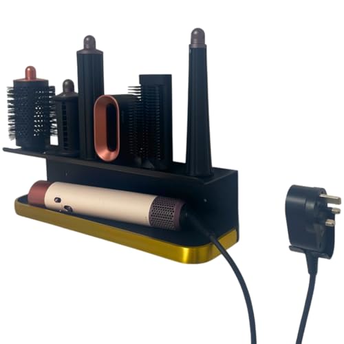 cosmos Hair Dryer Holder Wall Mount Compatible with Dyson - Hairdryer Holder Station Organizer for Multi-Hair Stylers Black Gold Wall Mounted Airwrap Storage Rack Easy Install