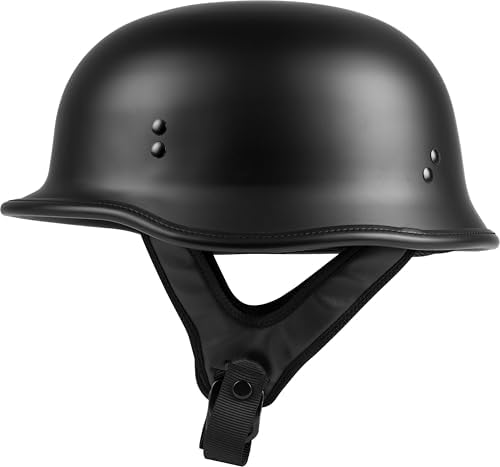 HIGHWAY 21 9-Millimeter German Beanie Helmet, Half Shell Motorcycle Gear, Black Safety Head Cover, Dual D-Ring Chinstrap