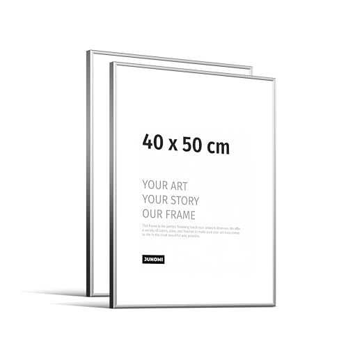 Junomi Pack De 2 Marcos De Fotos 40 50 Cm Aluminio Plata Mate, Perfil Extrafino, Cristal Acrílico Irrompible, Colgador Horizontal Y Vertical Junomi Pack De 2 Marcos De Fotos 40 50 Cm Aluminio Plata Mate, Perfil Extrafino, Cristal Acrílico Irrompible, Colgador Horizontal Y Vertical