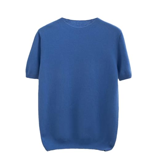 Men's Summer Solid Round Neck Short Sleeve Wool Knitted Loose Breathable Casual Pullover