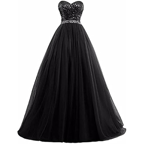 yhfshop Long Evening Dresses,Tube top sequined long beaded party banquet dress,black,14,Prom Ball Gown Bridesmaids Dresses Cover