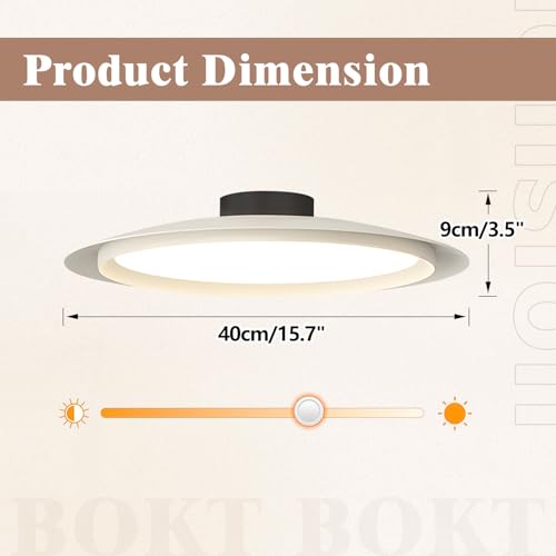 Image of BOKT Modern Round LED Close to Ceiling Light 15.7 inch White Semi Flush Mount Ceiling Light Hallway Closet Light Fixtures Dimmable Circle Ceiling Lamp for Kitchen Living Room